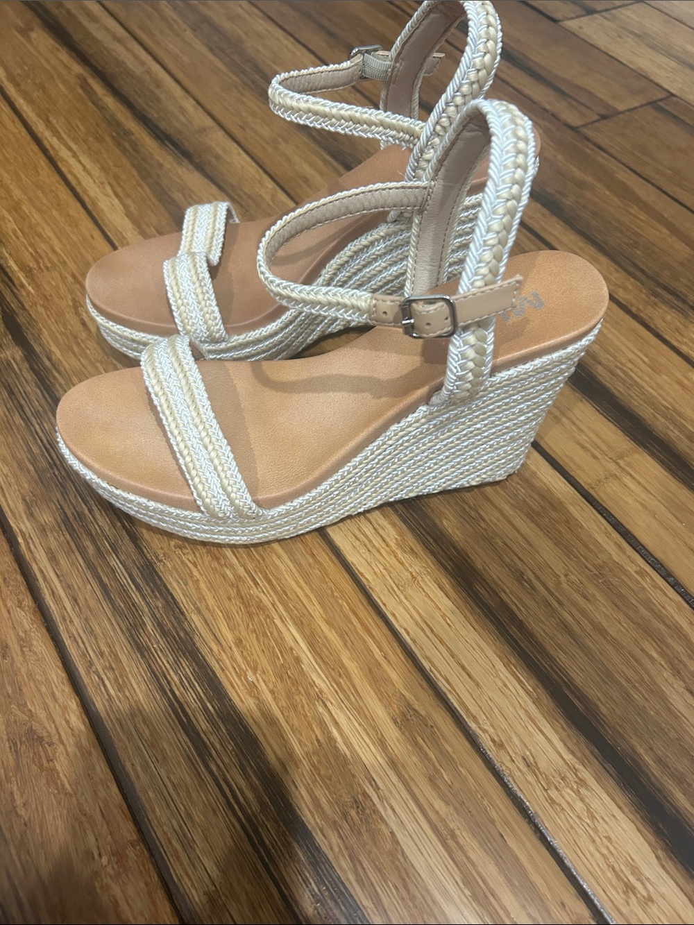 MIA Cream Braided Espadrille Wedge Sandals